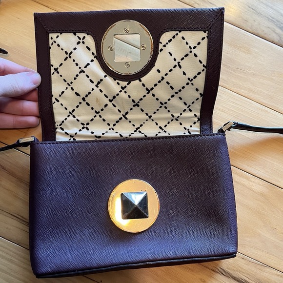 Kate Spade Maroon Red Crimson Shoulder/clutch Purse Gold Pyramid‎ Turn Lock - Picture 4 of 6